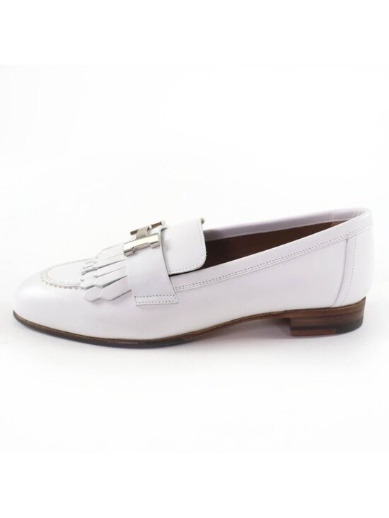 Hermes Moccasins Paris Royale Silver Buckle with Fringe Leather Belt main image 9